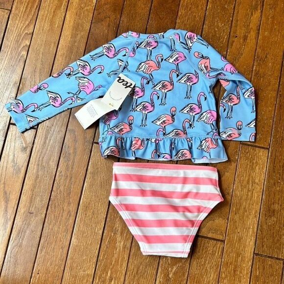 NWT Tea Collection 6 - 9 Month Two Piece Rashguard Swimsuit 2 Piece Flamingo - Picture 6 of 7